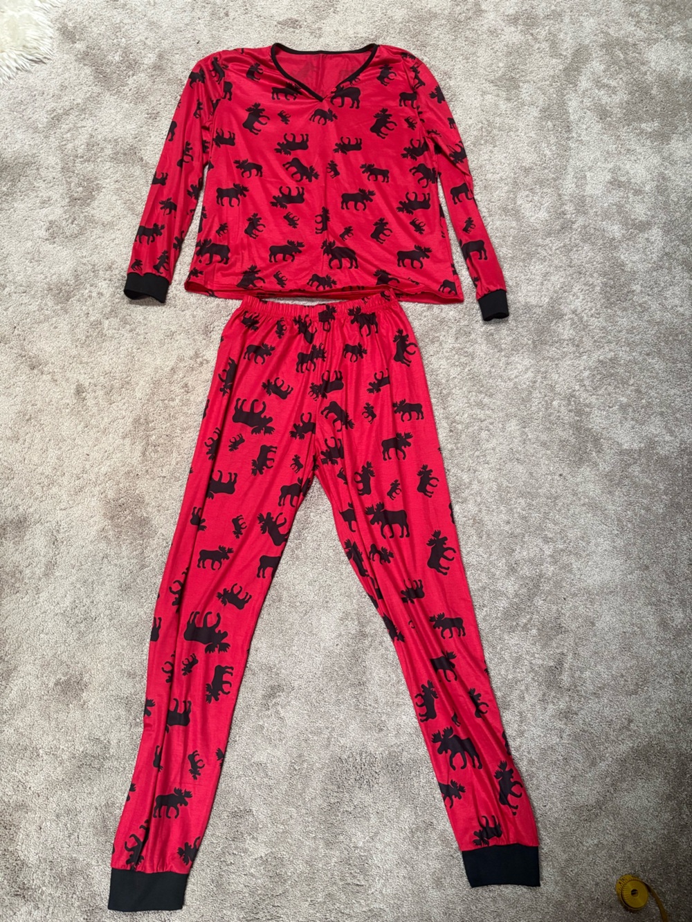 Red & Black Moose-Print Women's Pajama Set